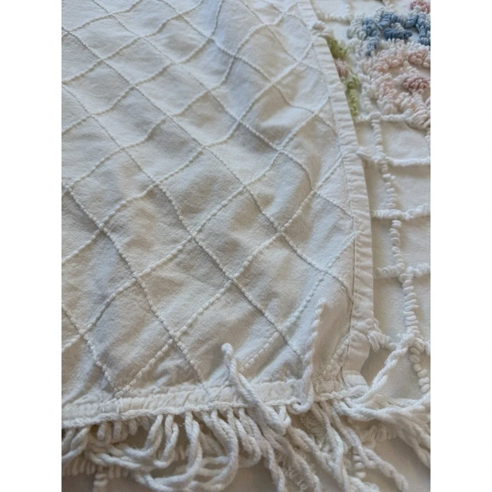 Vintage Chenille Floral Bedspread Coverlet Pink Blue Pastel 116 X 105 King?